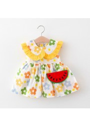 Summer Toddler Infant Girl Clothes Set Baby BeBe Beach Dresses Cute Bow Plaid Sleeveless Cotton Newborn Princess Dress+Sunhat