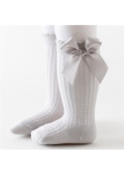 Newborn Baby Girls Solid Bow-knot Socks Breathable Mesh Cotton Knee High Leg Warmer Summer Infant Baby Soft Socks Clothes