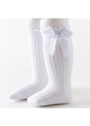 Newborn Baby Girls Solid Bow-knot Socks Breathable Mesh Cotton Knee High Leg Warmer Summer Infant Baby Soft Socks Clothes