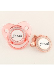 Luxury Rose Gold Personalized Logo Pacifier with Rhinestone Clips Orthodontic Soother Infant BPA Free Silicone Nipples