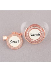 Luxury Rose Gold Personalized Logo Pacifier with Rhinestone Clips Orthodontic Soother Infant BPA Free Silicone Nipples