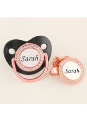 Luxury Rose Gold Personalized Logo Pacifier with Rhinestone Clips Orthodontic Soother Infant BPA Free Silicone Nipples