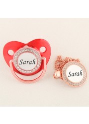 Luxury Rose Gold Personalized Logo Pacifier with Rhinestone Clips Orthodontic Soother Infant BPA Free Silicone Nipples