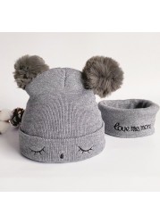 2pcs Baby Knitting Cap Cotton Ear Hat for Boys and Girls Winter Hat Scarf Set Baby Boys Hat Scarf Infant Accessories