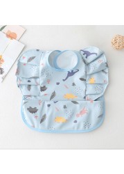 Waterproof Baby Food Eating Baby Bibs PU Cartoon Smock For Babies Feeding Clothes Sleeveless Bib With Pocket Newborn Baby Bib