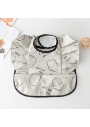 Waterproof Baby Food Eating Baby Bibs PU Cartoon Smock For Babies Feeding Clothes Sleeveless Bib With Pocket Newborn Baby Bib