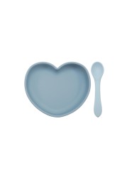 2022 New Heart Shaped Dinner Plate With Suction Baby Feeding Spoon Set Pure Silicone Easy To Clean BPA Free Baby Shower Gift