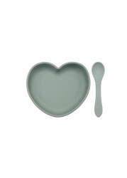 2022 New Heart Shaped Dinner Plate With Suction Baby Feeding Spoon Set Pure Silicone Easy To Clean BPA Free Baby Shower Gift