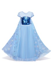 Girls Summer Princess Dress Fancy Snow White Puff Sleeve Dress Kids Birthday Party Fancy Dress Vestidos