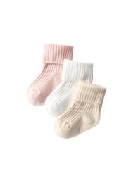 3 Pairs Baby Boys Socks Solid Color Kids Spring Autumn Cotton Breathable Keep Warm Floor Anti-slip Baby Girls Socks