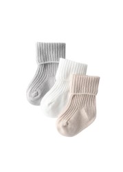 3 Pairs Baby Boys Socks Solid Color Kids Spring Autumn Cotton Breathable Keep Warm Floor Anti-slip Baby Girls Socks