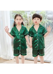 Summer Girl's Satin Pajamas Silk Pajama Shorts Pajama Sets Kids New Design Homefit Fabric Girl Sleepwear Clothing Sets for Teenagers