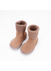 Winter Kids Warm Snow Boots Socks Infant Boys Brushed Thick Sock Boots Yellow Black Baby Girls Socks Soft Soles Toddler Shoes