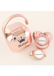 Luxury Personalized Any Name Rose Gold Bling Baby Pacifier And Clips Pacifier Box Set BPA Free Doll Soother Unique Shower Gift