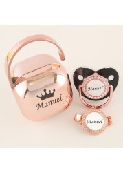 Luxury Personalized Any Name Rose Gold Bling Baby Pacifier And Clips Pacifier Box Set BPA Free Doll Soother Unique Shower Gift