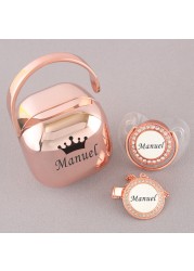 Luxury Personalized Any Name Rose Gold Bling Baby Pacifier And Clips Pacifier Box Set BPA Free Doll Soother Unique Shower Gift