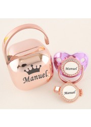 Luxury Personalized Any Name Rose Gold Bling Baby Pacifier And Clips Pacifier Box Set BPA Free Doll Soother Unique Shower Gift