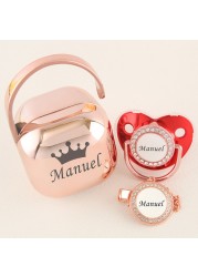 Luxury Personalized Any Name Rose Gold Bling Baby Pacifier And Clips Pacifier Box Set BPA Free Doll Soother Unique Shower Gift