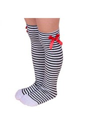 Kids Winter Warm Knee High Christmas Stockings Girls Striped Boot Bowknot Stocking White Black Gray Christmas Gifts Stocking