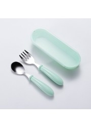 Stainless steel children fork spoon set baby learning short handle utensils cute baby training tableware infant feeding knives