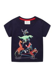 Boys Summer Clothes Children T-shirt Dinosaur Printing Kids Striped Embroidery Tops Boy Cotton T-Shirts Baby Cartoon Tee Clothes