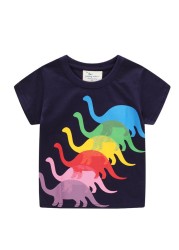 Boys Summer Clothes Children T-shirt Dinosaur Printing Kids Striped Embroidery Tops Boy Cotton T-Shirts Baby Cartoon Tee Clothes