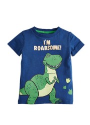 Boys Summer Clothes Children T-shirt Dinosaur Printing Kids Striped Embroidery Tops Boy Cotton T-Shirts Baby Cartoon Tee Clothes