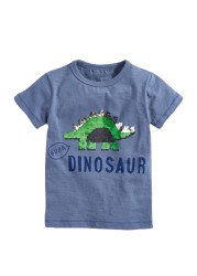 Boys Summer Clothes Children T-shirt Dinosaur Printing Kids Striped Embroidery Tops Boy Cotton T-Shirts Baby Cartoon Tee Clothes