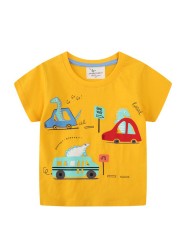 Boys Summer Clothes Children T-shirt Dinosaur Printing Kids Striped Embroidery Tops Boy Cotton T-Shirts Baby Cartoon Tee Clothes