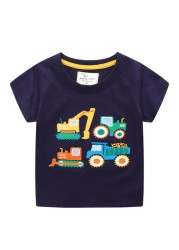 Boys Summer Clothes Children T-shirt Dinosaur Printing Kids Striped Embroidery Tops Boy Cotton T-Shirts Baby Cartoon Tee Clothes