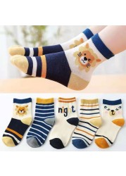 5pairs/lot Autumn Winter Children Cartoon Bear Socks Baby Cute Trendy Cotton Print Socks Comfortable Girls Boys Sports Socks Hot