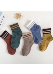 Autumn Winter Cotton Thicken Socks For Kids Cute Cartoon Happy Boy Striped Socks 5 Pairs Infant Baby Girls Socks 1-12 Years