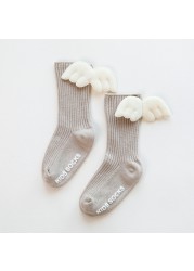 Baby Girls Socks Cute Angel Wings Knee High Socks Princess White Non-slip Socks For 0-3 Years Newborn Baby Socks