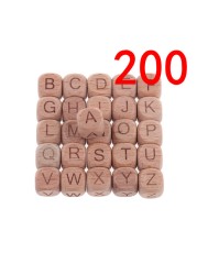 200pcs 12mm Beech Wooden Beads For Baby Wood Letters Bead Baby Teether Diy Beads With Silicone Teether Letters Alphabet