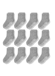 12Pairs/Lot Non-Slip Baby Socks with Grip for Boys Girls Baby Toddler Kids Anti-Slip Cotton Crew Socks 1-7Years