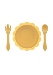 Cute silicone bowl children's complementary tableware food bowl BPA-free waterproof tableware plate wooden spoon silicone fork