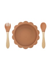 Cute silicone bowl children's complementary tableware food bowl BPA-free waterproof tableware plate wooden spoon silicone fork