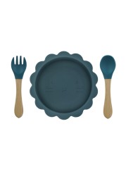 Cute silicone bowl children's complementary tableware food bowl BPA-free waterproof tableware plate wooden spoon silicone fork