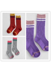 3 pairs 1-8 years old 2021 spring and summer new parallel stripes striped kids middle tube children's socks