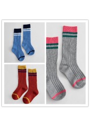 3 pairs 1-8 years old 2021 spring and summer new parallel stripes striped kids middle tube children's socks