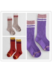 3 pairs 1-8 years old 2021 spring and summer new parallel stripes striped kids middle tube children's socks