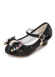 ULKNN-Girls Princess Leather Shoes Casual Floral Sequin High Heel Butterfly Bowknot Shoes Blue Pink Silver