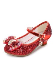 ULKNN-Girls Princess Leather Shoes Casual Floral Sequin High Heel Butterfly Bowknot Shoes Blue Pink Silver