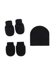 Baby Newborn Face Protection Scratch Gloves Warm Cover Sets Infant Anti-scratch Knitted Cotton Gloves Hat Set