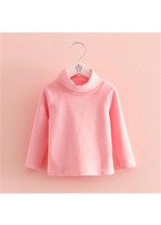 Boys T-shirt Long Sleeve Girls Shirts High Neck Baby Tee Solid Color Tops For Kids 3-8 Years