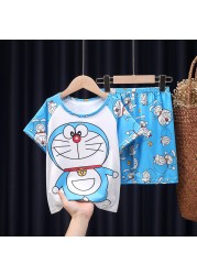 Doraemon Kids Pajamas Tops Pant Summer Cartoon Sleepwear Set Boys Girls Baby Clothes Pajamas Short Sleeve T-shirt Pajamas Suit