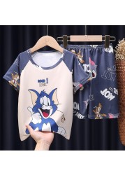 Doraemon Kids Pajamas Tops Pant Summer Cartoon Sleepwear Set Boys Girls Baby Clothes Pajamas Short Sleeve T-shirt Pajamas Suit