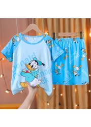 Doraemon Kids Pajamas Tops Pant Summer Cartoon Sleepwear Set Boys Girls Baby Clothes Pajamas Short Sleeve T-shirt Pajamas Suit