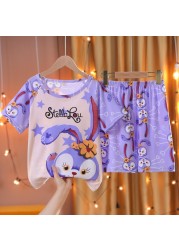 Doraemon Kids Pajamas Tops Pant Summer Cartoon Sleepwear Set Boys Girls Baby Clothes Pajamas Short Sleeve T-shirt Pajamas Suit