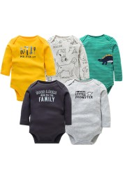 3/4/5pcs Baby Spring Autumn Outerwear Long Sleeve 100% Cotton Boys Girls Clothes Newborn 0-24 Months Clothes